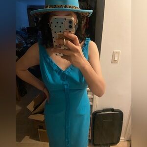 Carmen Marc Valvo Vibrant Blue Ruffle Mini Dress